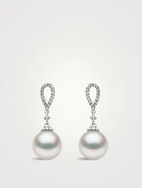 18K White Gold South Sea Pearl Drop Earrings With Diamonds