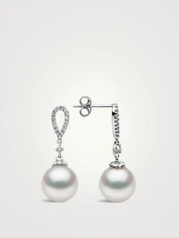 18K White Gold South Sea Pearl Drop Earrings With Diamonds