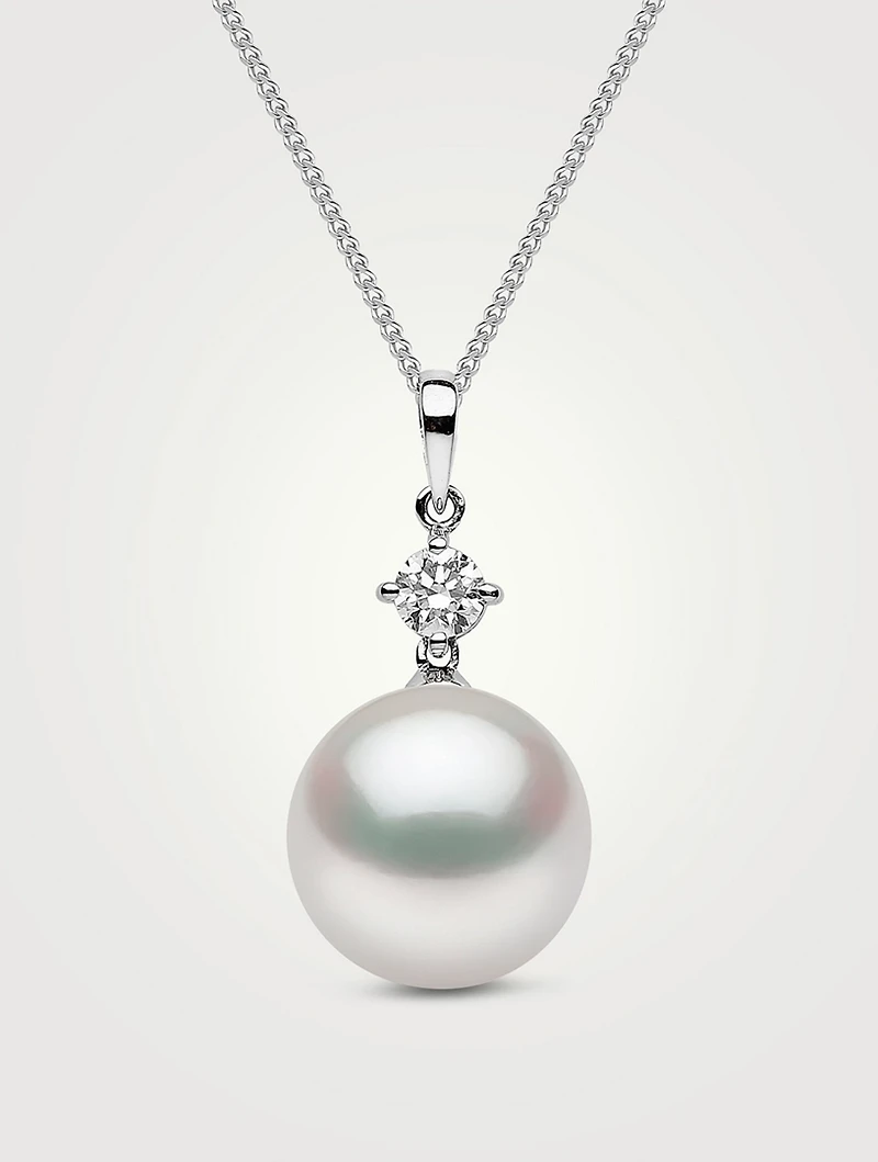 18K White Gold Pendant Necklace With South Sea Pearl And Diamond