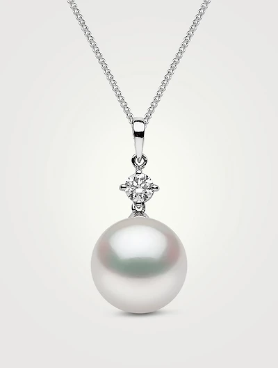 18K White Gold Pendant Necklace With South Sea Pearl And Diamond