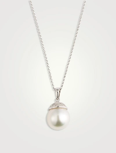 18K White Gold Pendant Necklace With South Sea Pearl And Diamonds