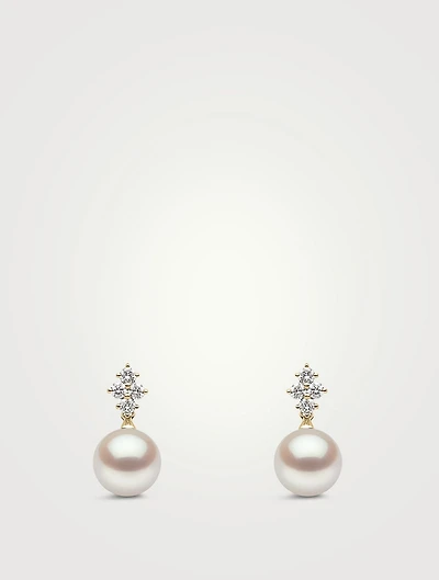 18K Gold Pearl Earrings With Diamonds