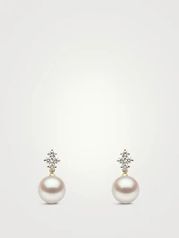 18K Gold Pearl Earrings With Diamonds