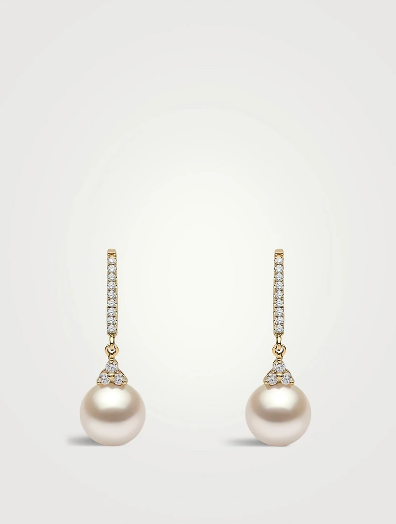 18K Gold South Sea Pearl Drop Earrings With Diamonds