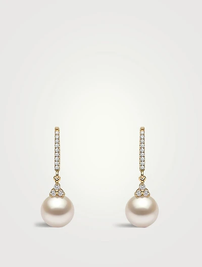 18K Gold South Sea Pearl Drop Earrings With Diamonds