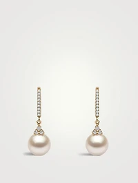 18K Gold South Sea Pearl Drop Earrings With Diamonds
