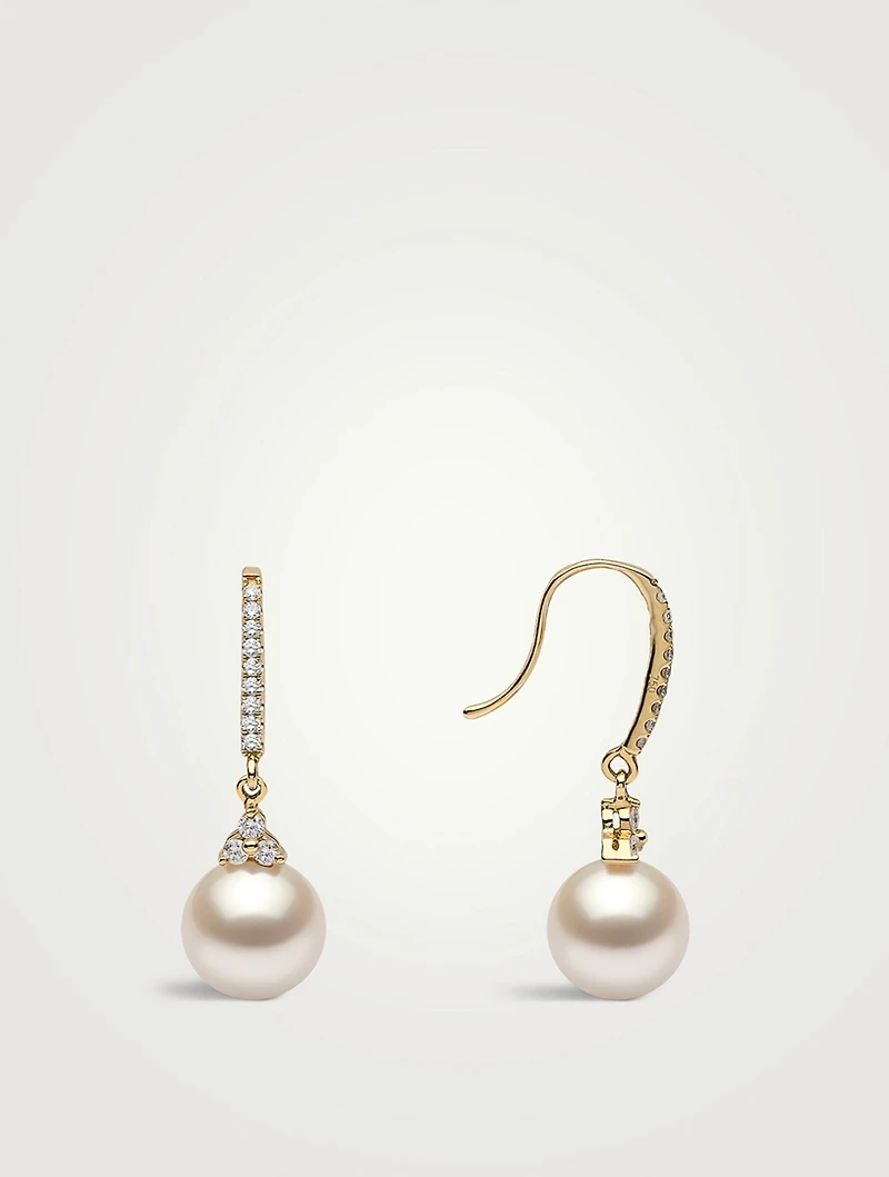 18K Gold South Sea Pearl Drop Earrings With Diamonds