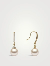 18K Gold South Sea Pearl Drop Earrings With Diamonds