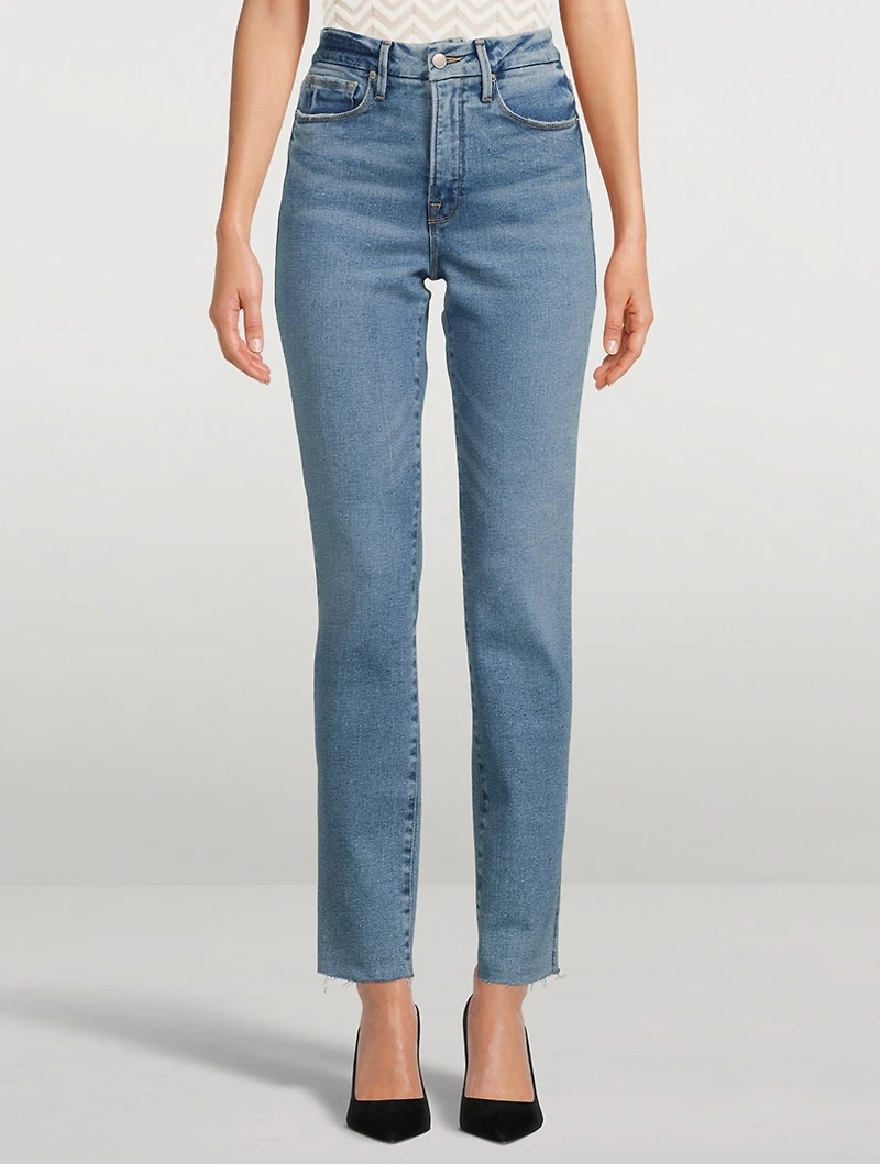 Good Classic Slim-Leg High-Waisted Jeans With Fray Hem