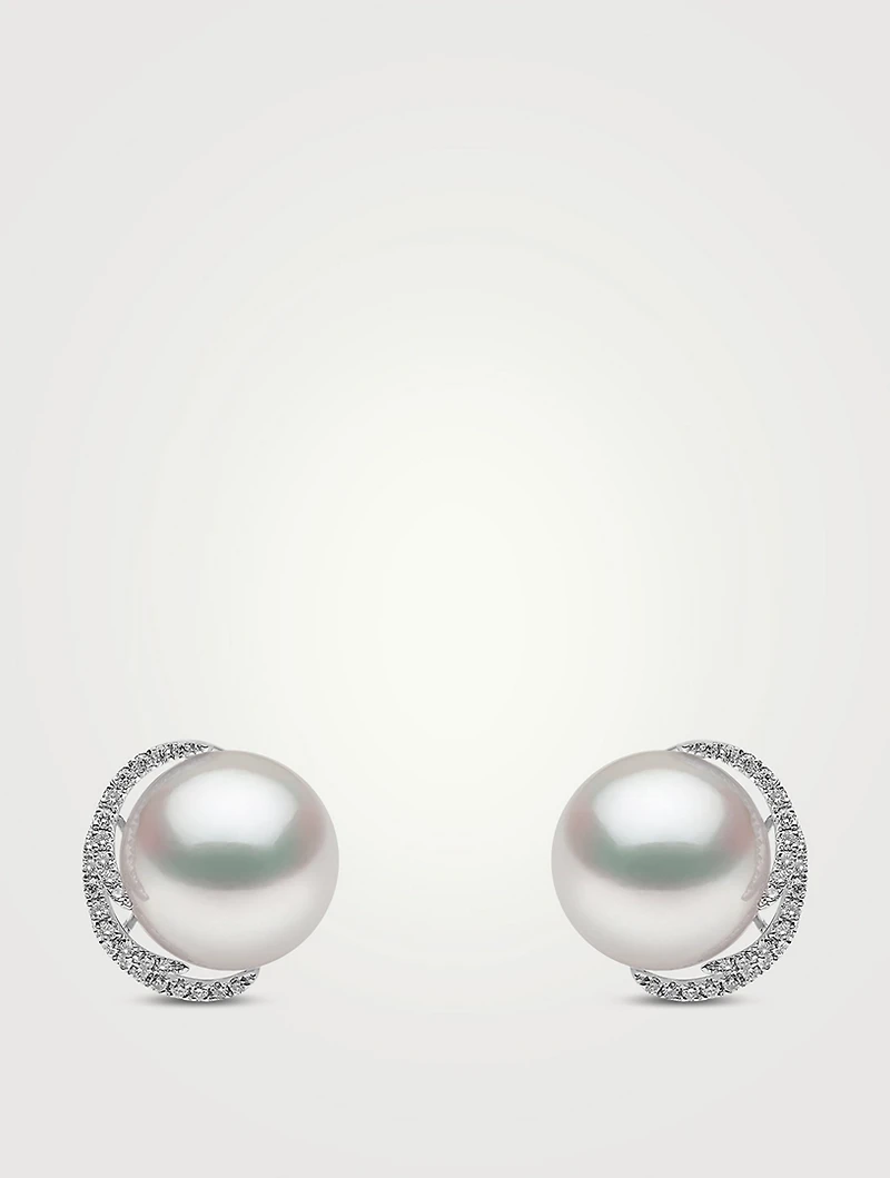 18K White Gold South Sea Pearl Stud Earrings With Diamonds