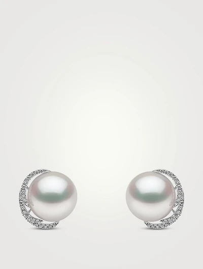 18K White Gold South Sea Pearl Stud Earrings With Diamonds