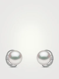 18K White Gold South Sea Pearl Stud Earrings With Diamonds