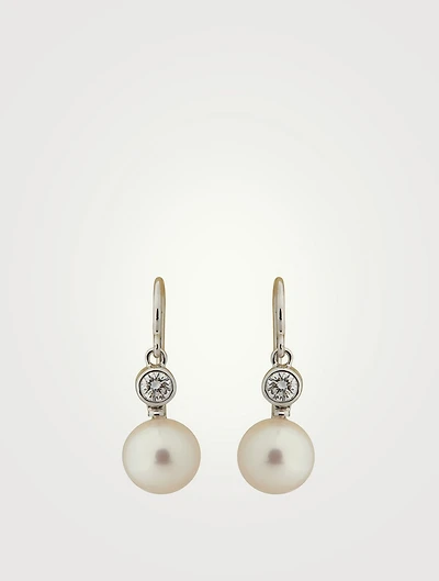 18K White Gold Akoya Pearl Drop Earrings With Diamonds