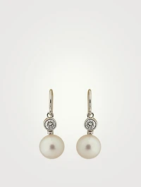 18K White Gold Akoya Pearl Drop Earrings With Diamonds