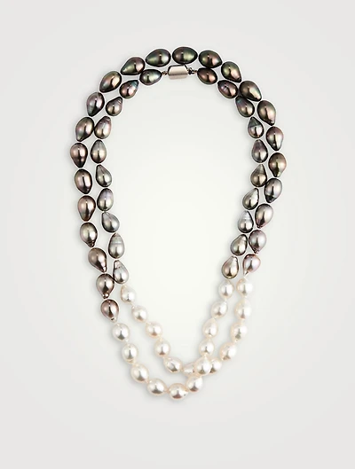 18K White Gold Tahitian And South Sea Pearl Necklace