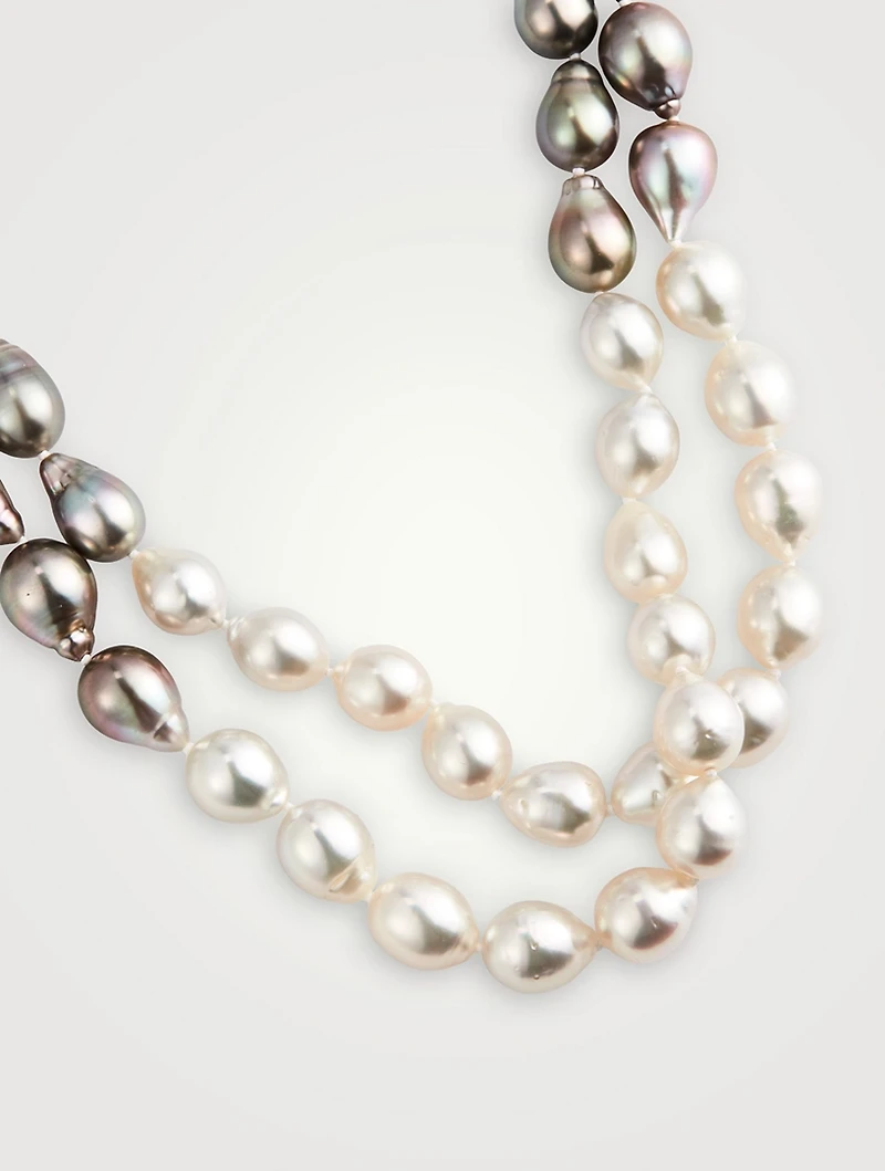 18K White Gold Tahitian And South Sea Pearl Necklace