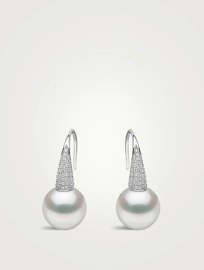 18K White Gold Pearl Earrings With Diamonds