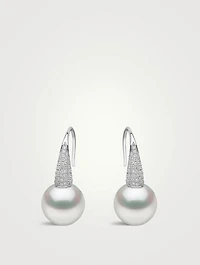 18K White Gold Pearl Earrings With Diamonds