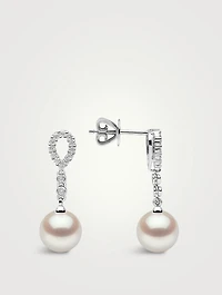 18K White Gold Pearl Drop Earrings With Diamonds