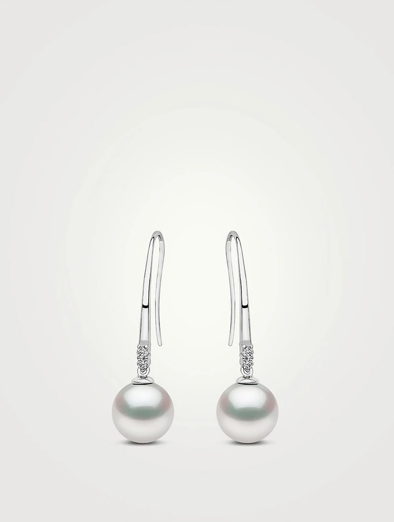 18K White Gold South Sea Pearl Drop Earrings With Diamonds