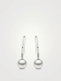 18K White Gold South Sea Pearl Drop Earrings With Diamonds