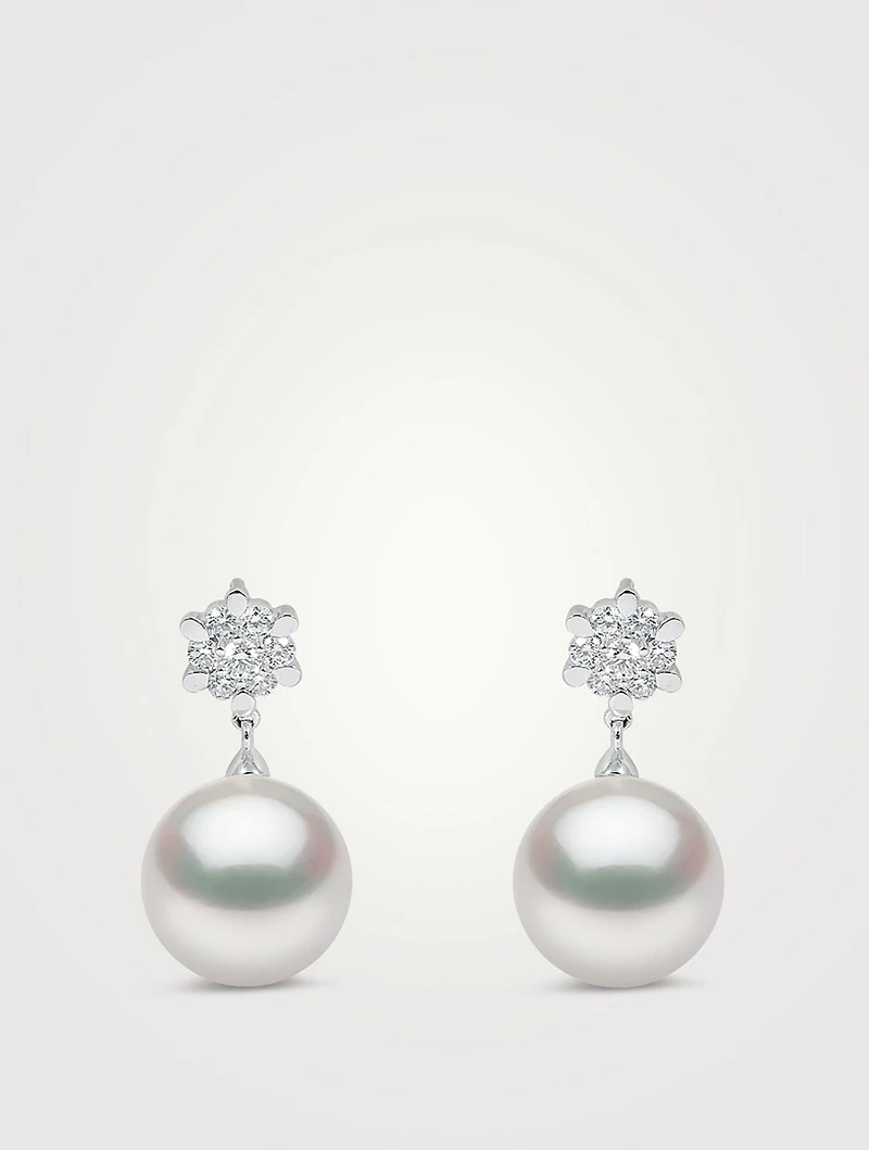 18K White Gold South Sea Pearl Earrings With Diamonds
