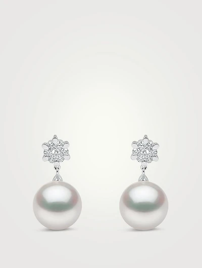 18K White Gold South Sea Pearl Earrings With Diamonds