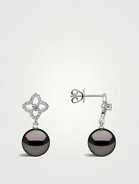 18K White Gold Tahitian Pearl Drop Earrings With Diamonds