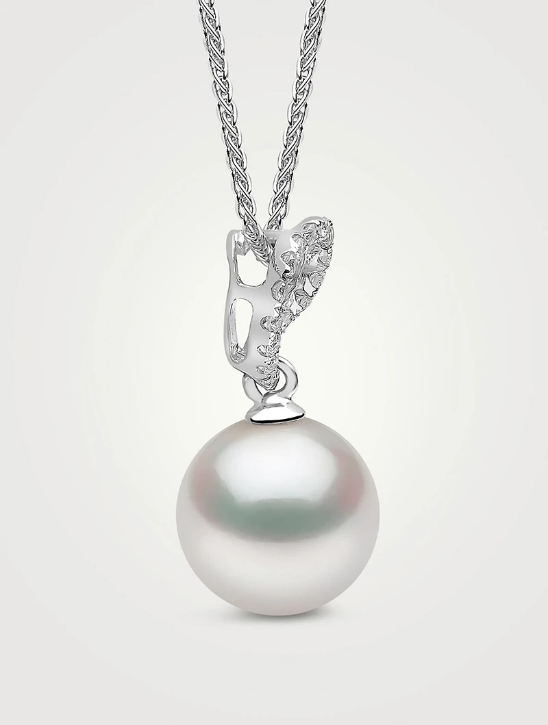 18K White Gold Heart Pendant Necklace With South Sea Pearl And Diamonds