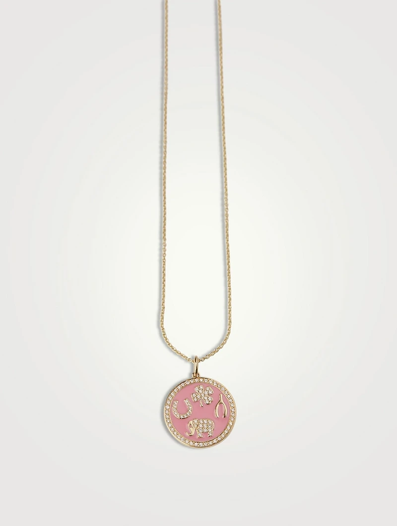 14K Gold Tableau Pendant Necklace With Diamonds