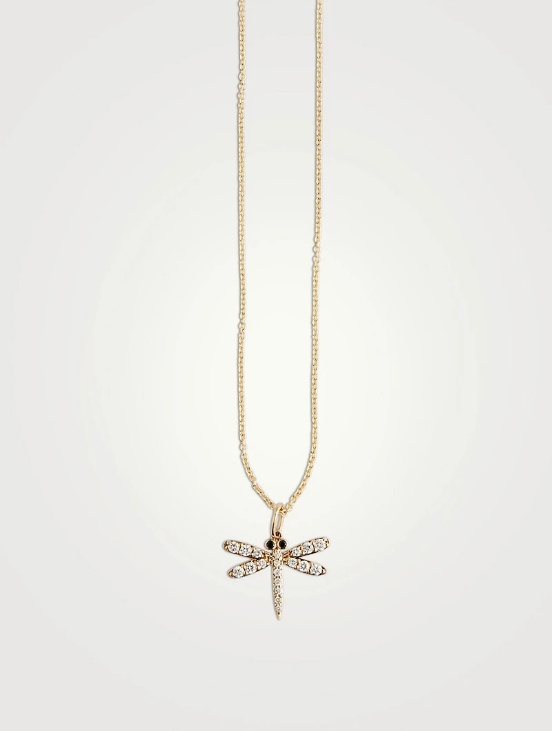 14K Gold Dragonfly Pendant Necklace With Diamonds