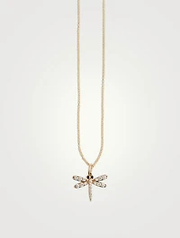 14K Gold Dragonfly Pendant Necklace With Diamonds