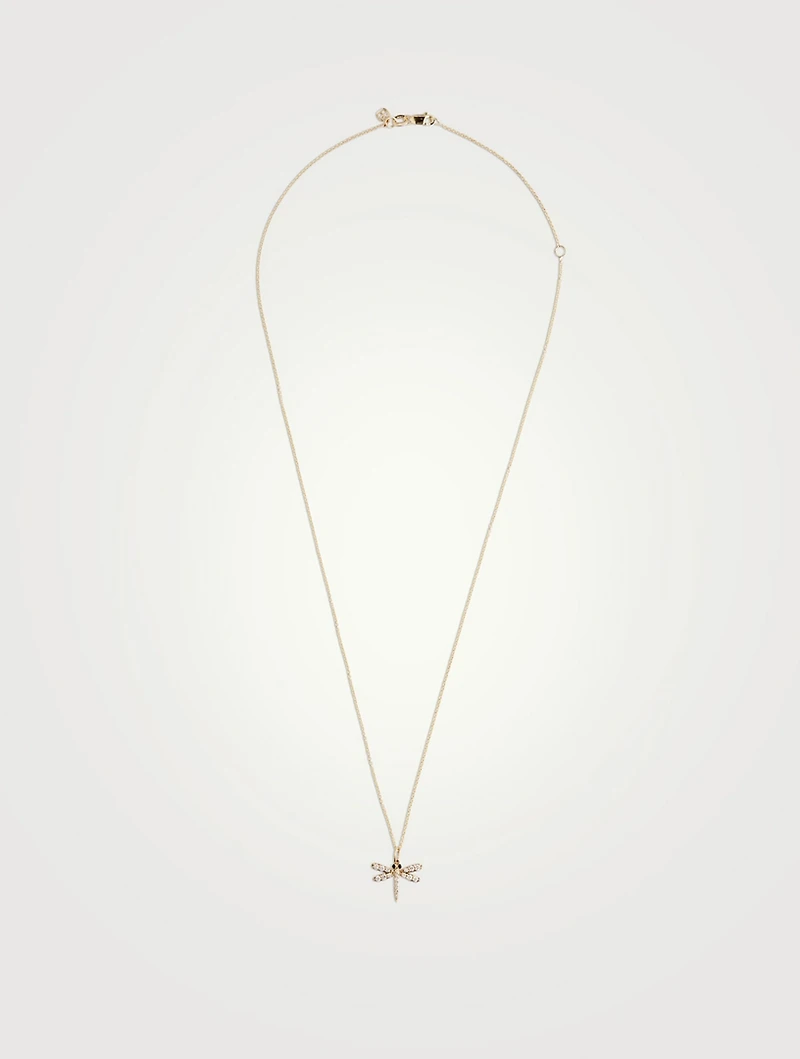 14K Gold Dragonfly Pendant Necklace With Diamonds
