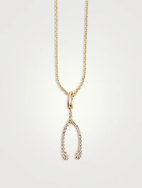 14K Gold Wishbone Pendant Necklace With Diamonds
