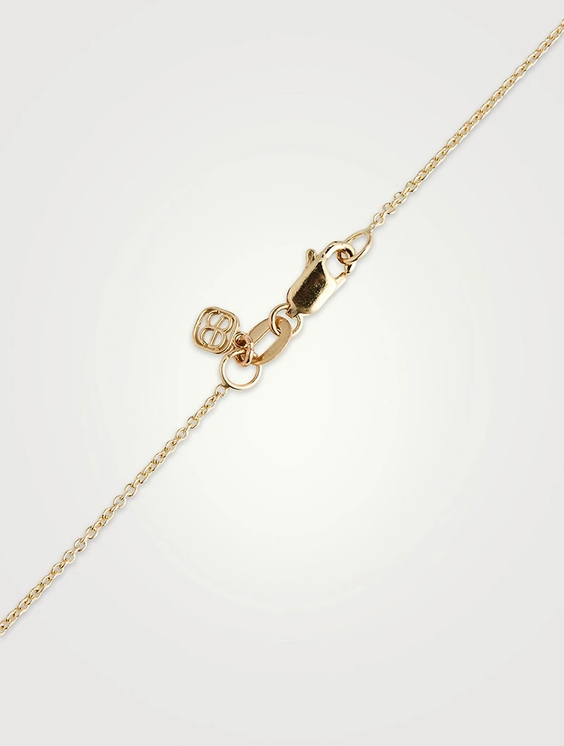 14K Gold Wishbone Pendant Necklace With Diamonds