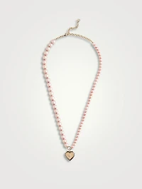 Pearls Necklace With 14K Gold Diamond Heart Charm