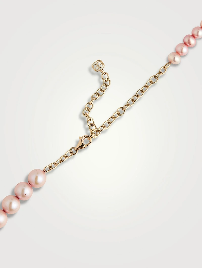 Pearls Necklace With 14K Gold Diamond Heart Charm