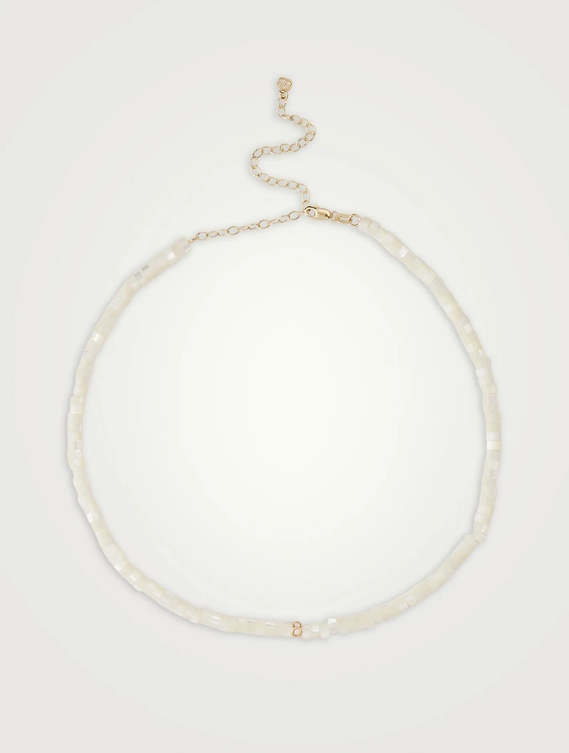 Mother-Of-Pearl Choker Necklace With 14K Gold Diamond Rondelle