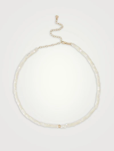 Mother-Of-Pearl Choker Necklace With 14K Gold Diamond Rondelle