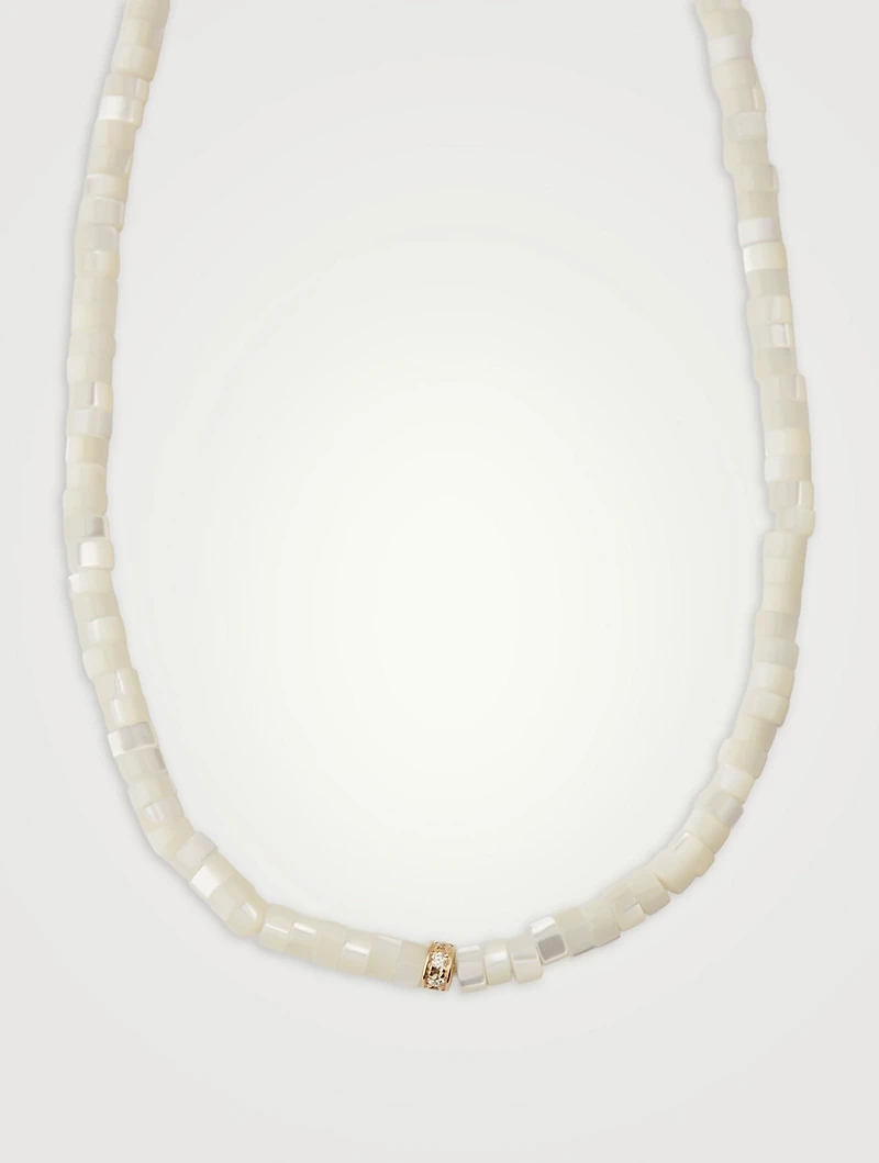 Mother-Of-Pearl Choker Necklace With 14K Gold Diamond Rondelle