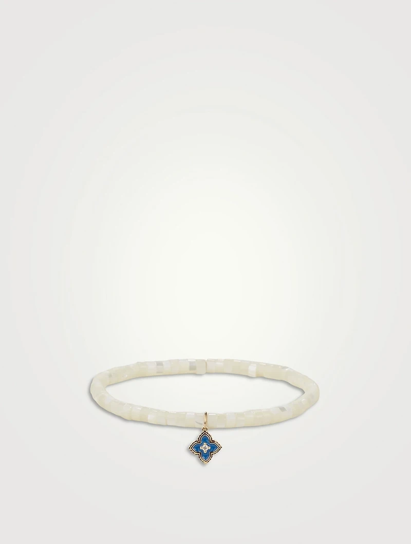 Beaded Bracelet With 14K Gold Diamond Moroccan Flower Charm