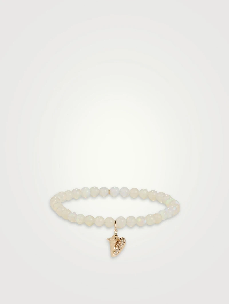 Beaded Bracelet With 14K Gold Diamond Conch Shell Charm