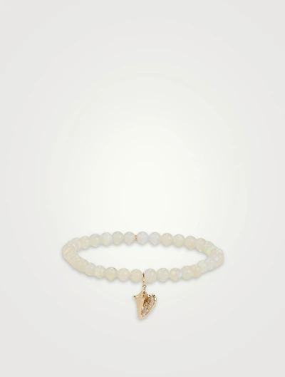 Beaded Bracelet With 14K Gold Diamond Conch Shell Charm