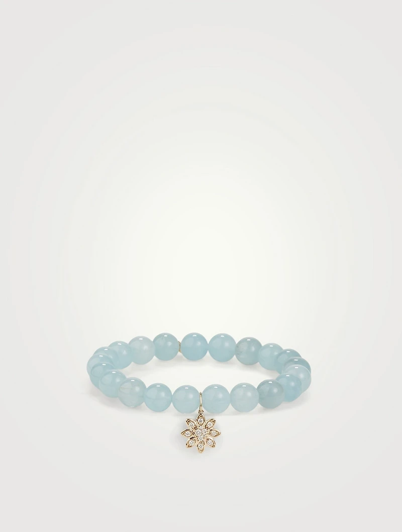 Beaded Bracelet With 14K Gold Diamond Flower Charm