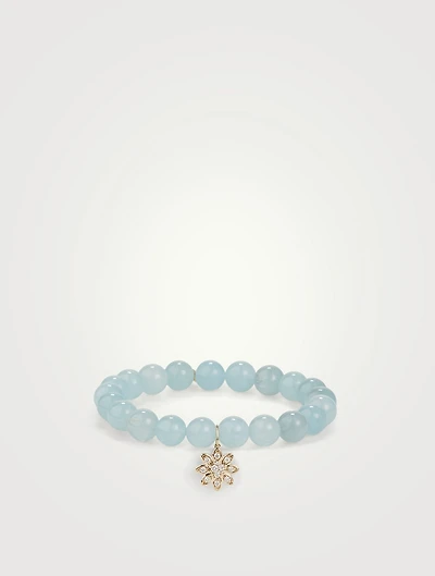 Beaded Bracelet With 14K Gold Diamond Flower Charm