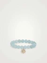 Beaded Bracelet With 14K Gold Diamond Flower Charm