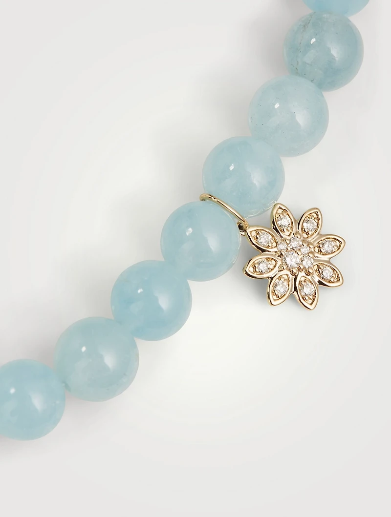 Beaded Bracelet With 14K Gold Diamond Flower Charm