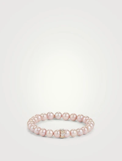 Pearl Bracelet With White And Yellow 14K Gold Diamond Heart Rondelle