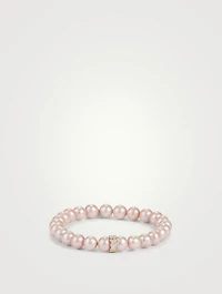 Pearl Bracelet With White And Yellow 14K Gold Diamond Heart Rondelle