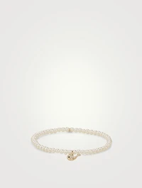 Pearl Bracelet With Small 14K Gold Diamond Whale Charm